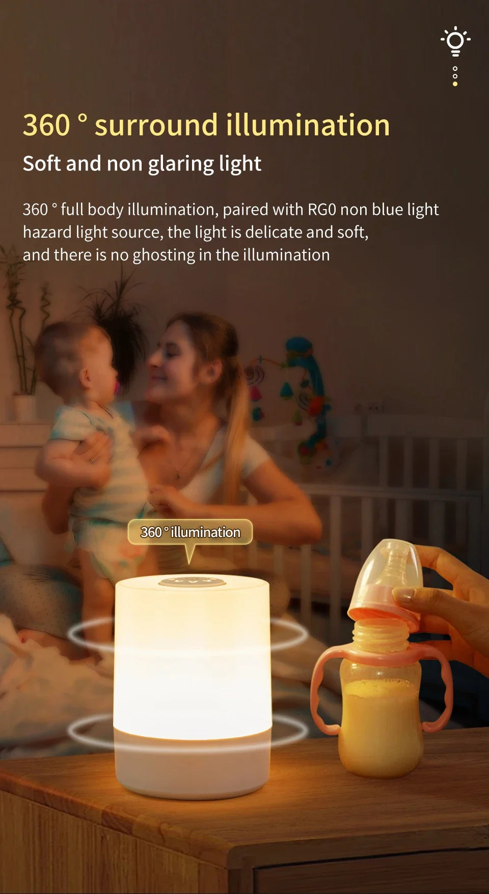 Dimmable LED Bedside Night Light – Touch Control Rechargeable Lamp