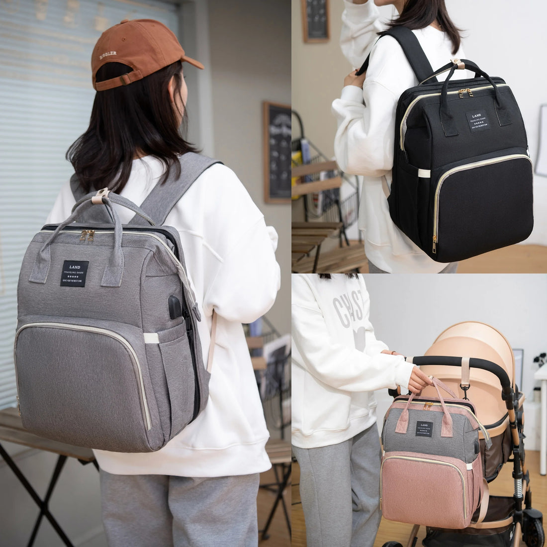 Mommy Backpack with Foldable Crib