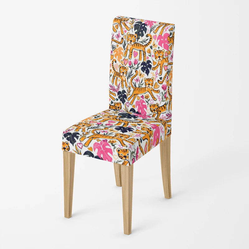 Stretch Dining Chair Covers – Elastic Fabric with Retro Floral Design