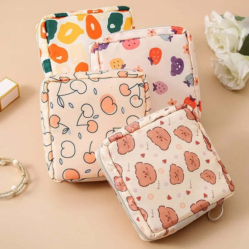 Heart Print Sanitary Napkin Pouch