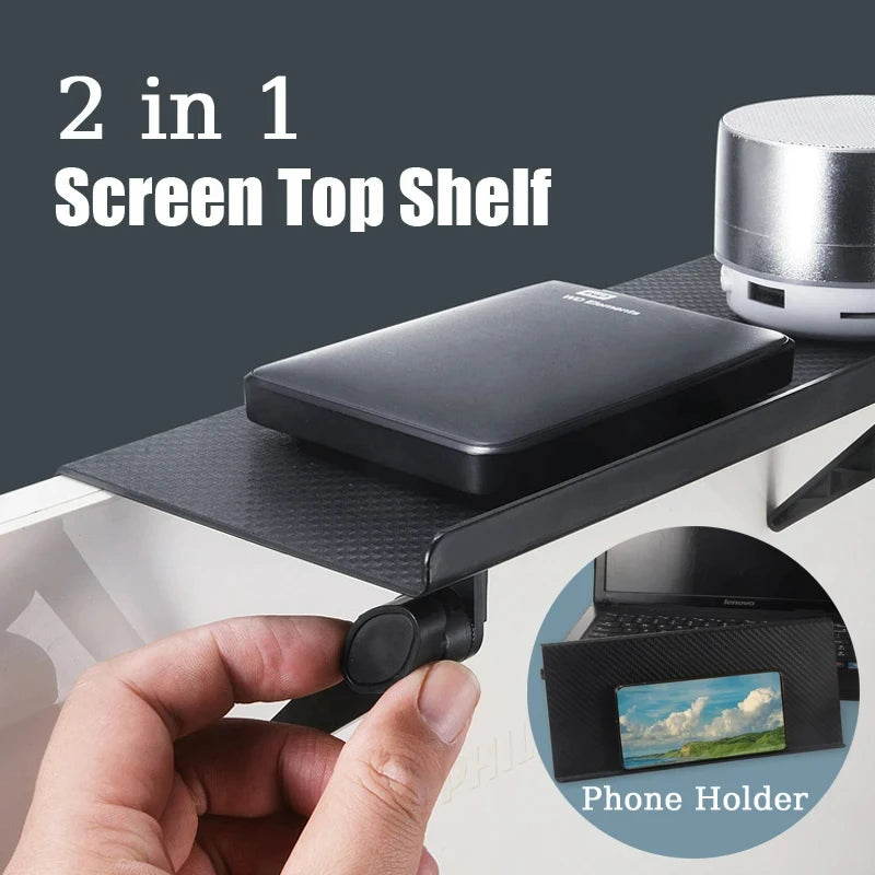 Screen Top Storage Rack – No-Drill Shelf for TV, Monitor, Router