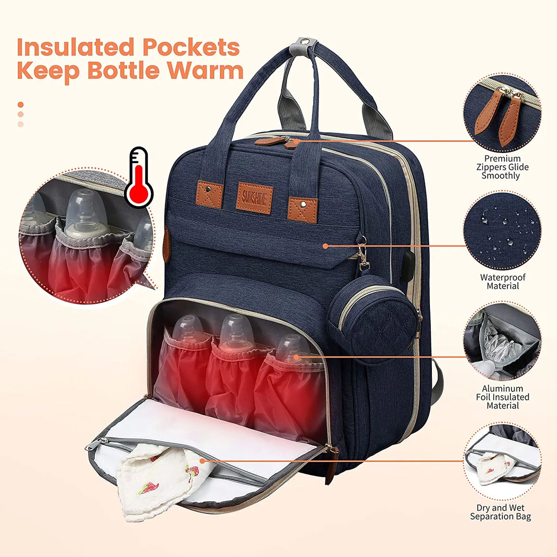 3-in-1 Diaper Bag Backpack with Foldable Baby Bed & USB Port