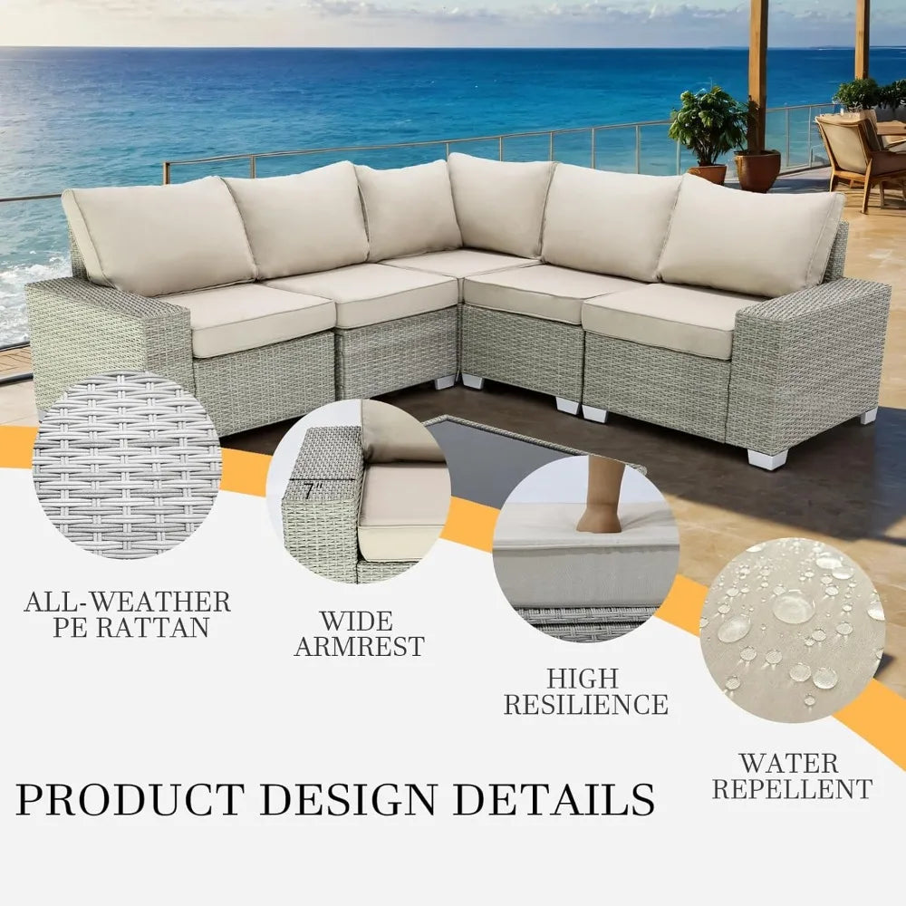 6-Piece Outdoor Patio Furniture Set – Wicker Sectional Sofa