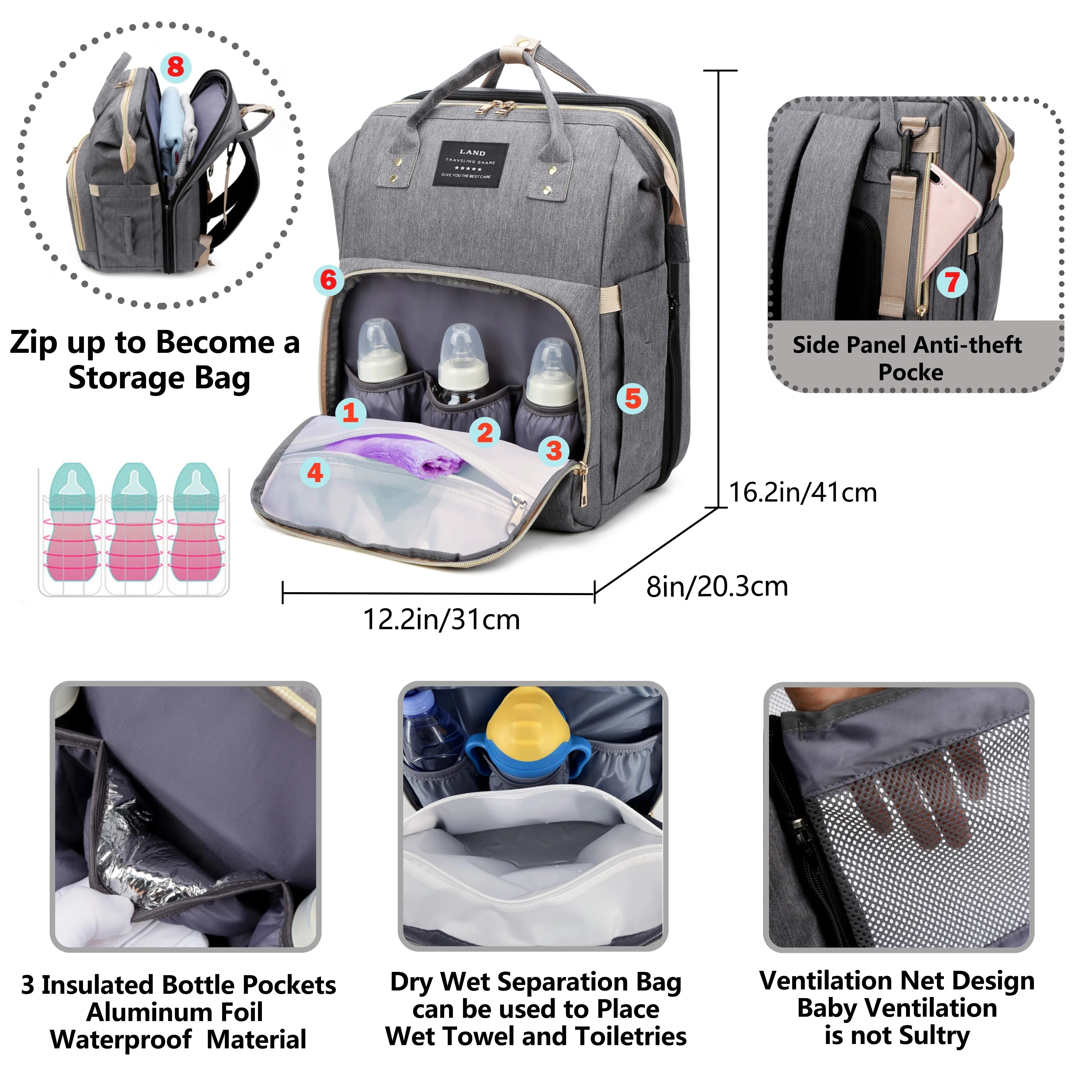 Mommy Backpack with Foldable Crib