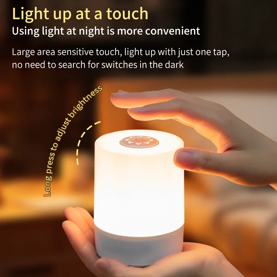 Dimmable LED Bedside Night Light – Touch Control Rechargeable Lamp