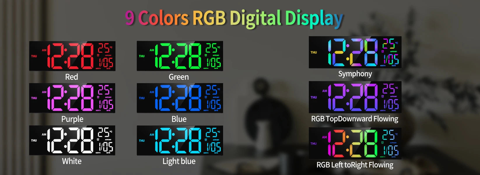 16" LED Digital Wall Clock – Large RGB Display with Remote
