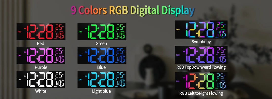 16" LED Digital Wall Clock – Large RGB Display with Remote