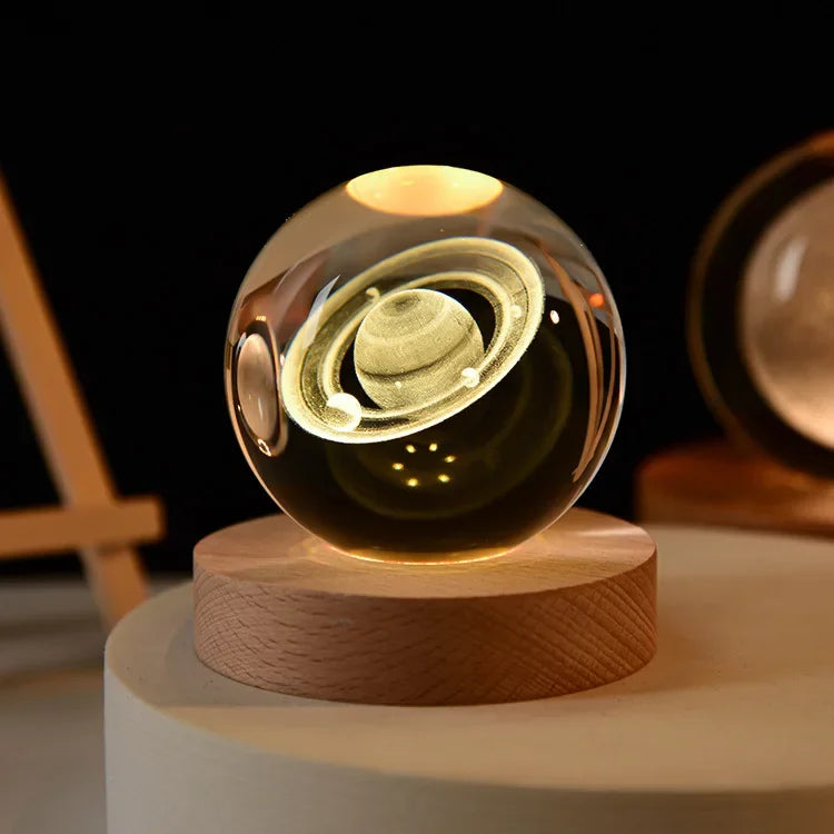 USB LED Galaxy Crystal Ball Night Light – 3D Planet Moon Lamp