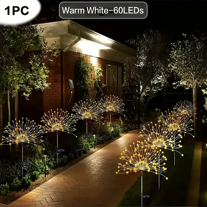 Solar Fireworks Lights – 200 LEDs, 8 Modes, Remote Control, Waterproof