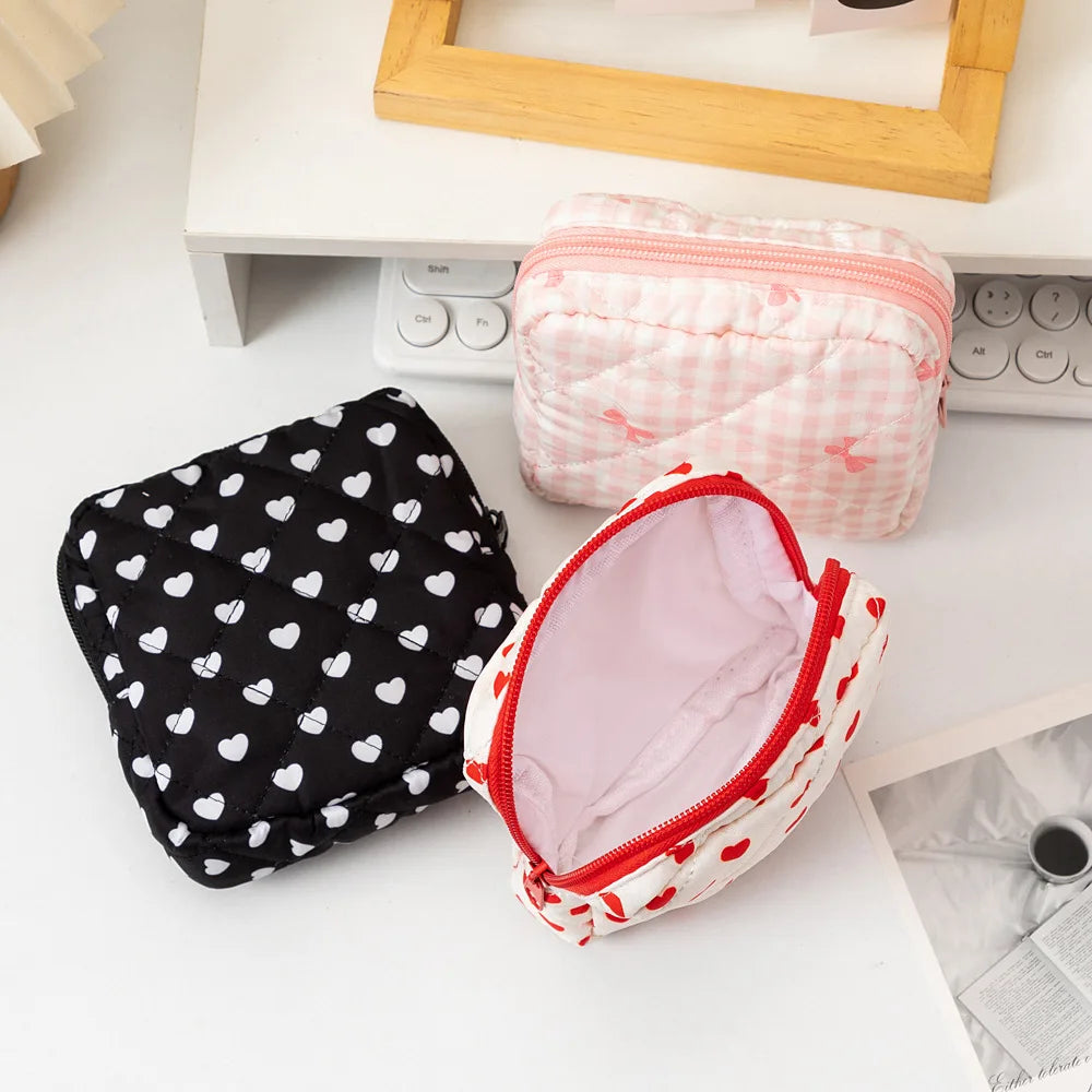 Heart Print Sanitary Napkin Pouch