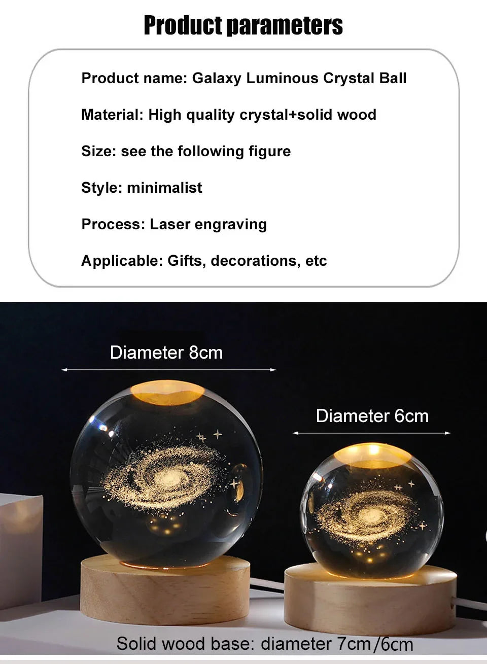 USB LED Galaxy Crystal Ball Night Light – 3D Planet Moon Lamp