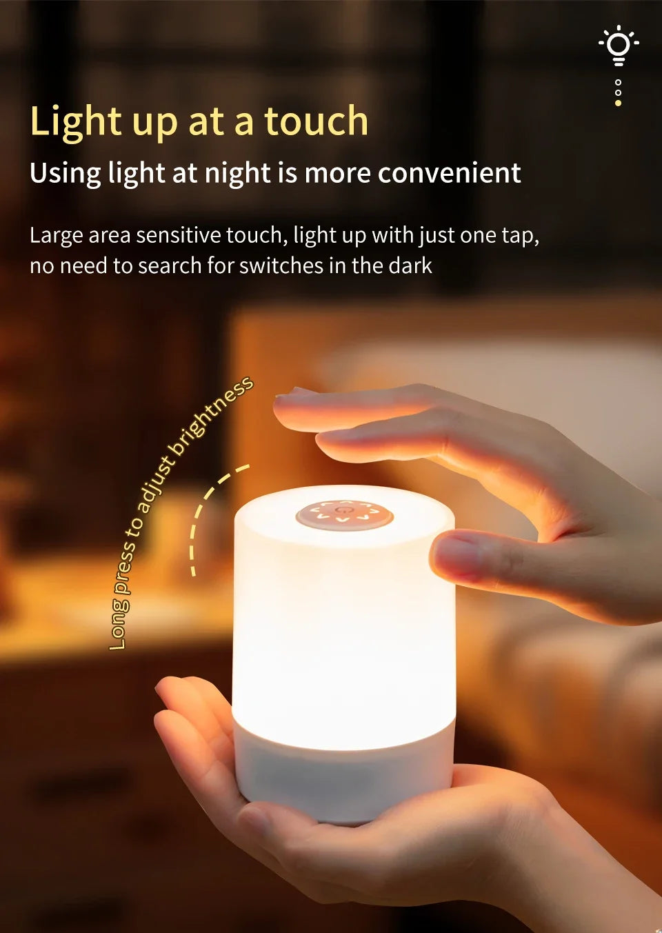 Dimmable LED Bedside Night Light – Touch Control Rechargeable Lamp