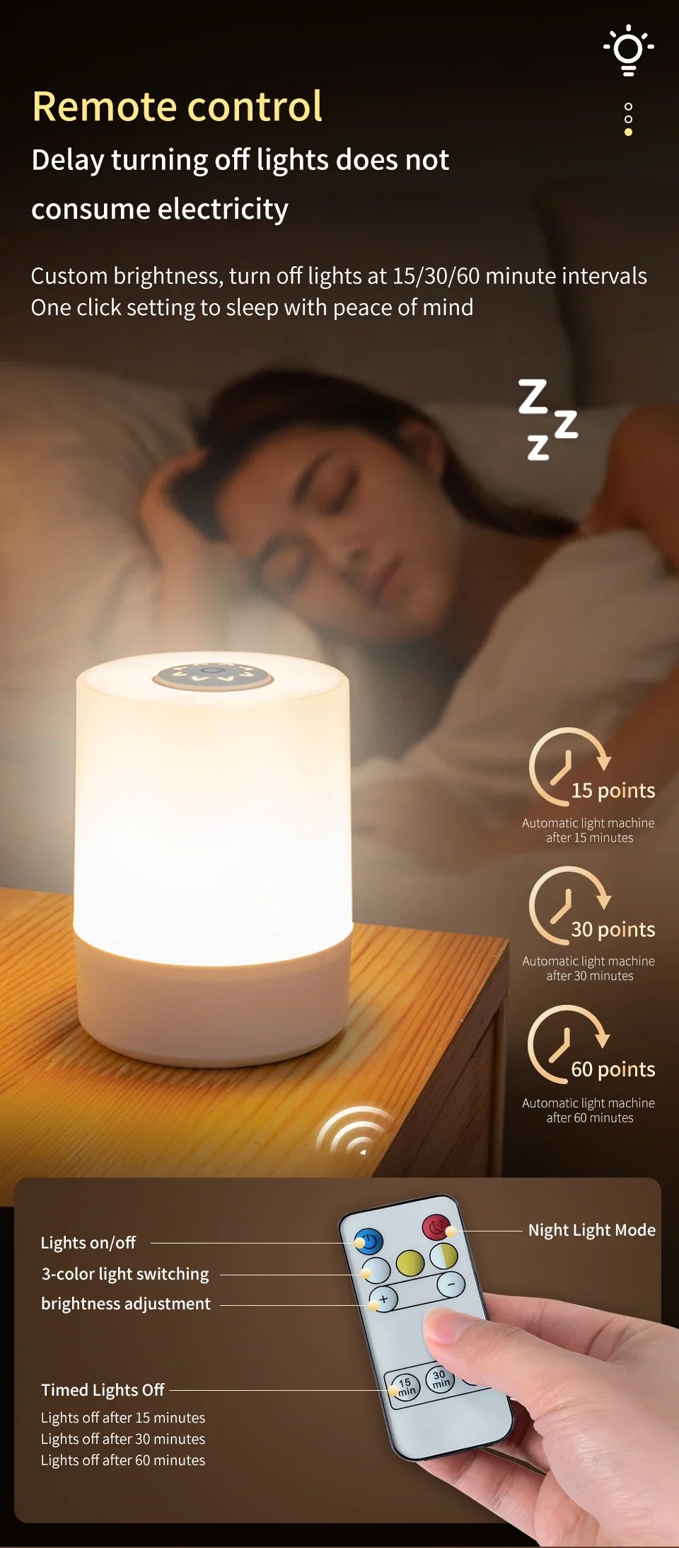 Dimmable LED Bedside Night Light – Touch Control Rechargeable Lamp