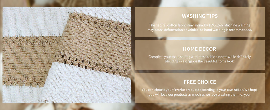 Boho Farmhouse Linen Table Runner with Tassels – Rustic Cotton Blend
