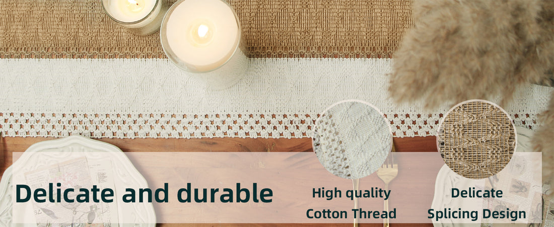 Boho Farmhouse Linen Table Runner with Tassels – Rustic Cotton Blend
